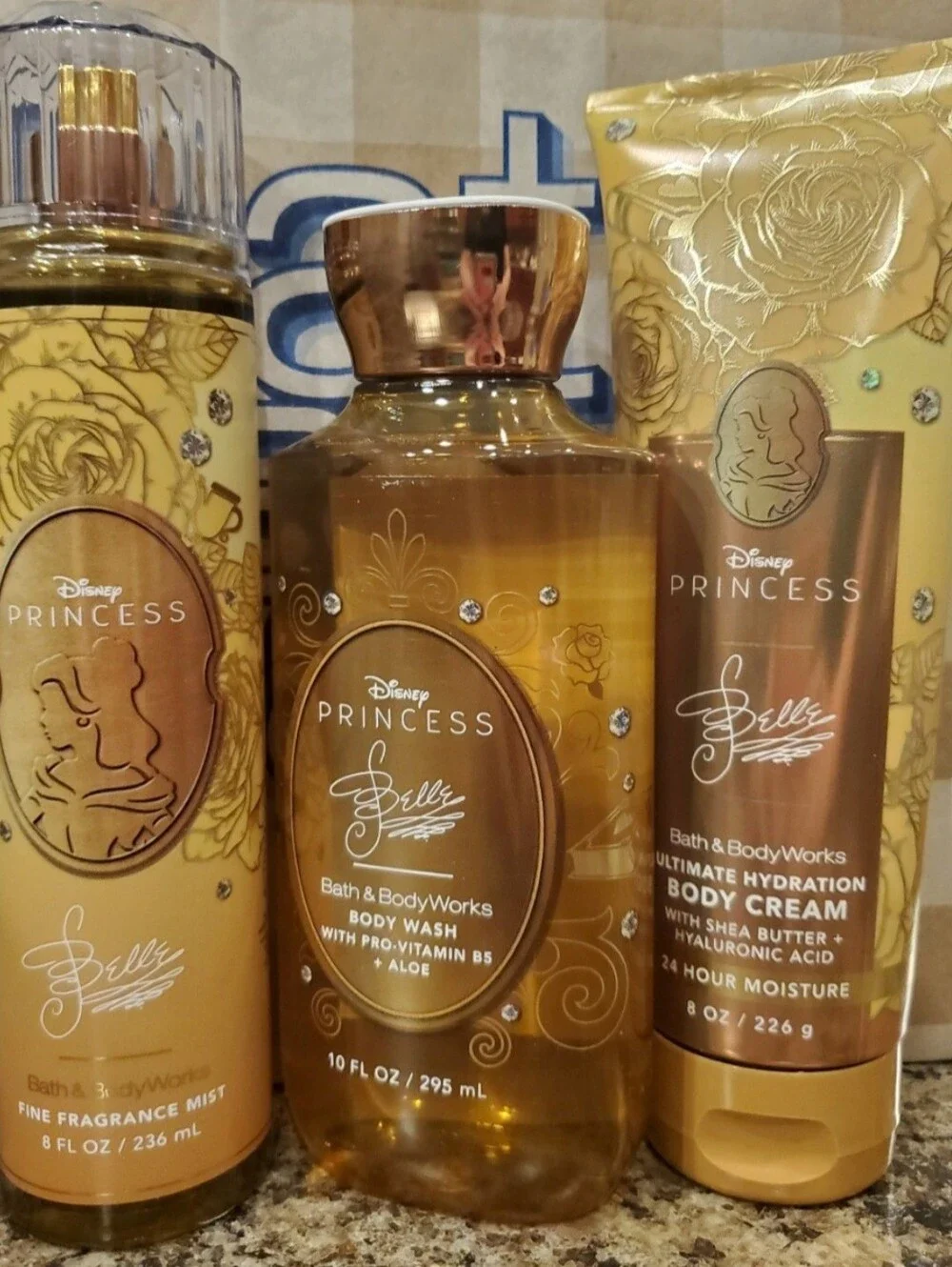 Bath & Body Works Disney Princess Belle Body Wash, Body Cream & Mist - Gold